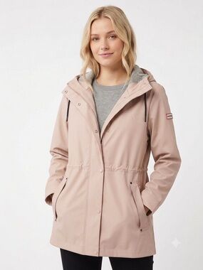 Hunter Women's Abbey Short Rubberized Rain Jacket Coat Blush Pink S